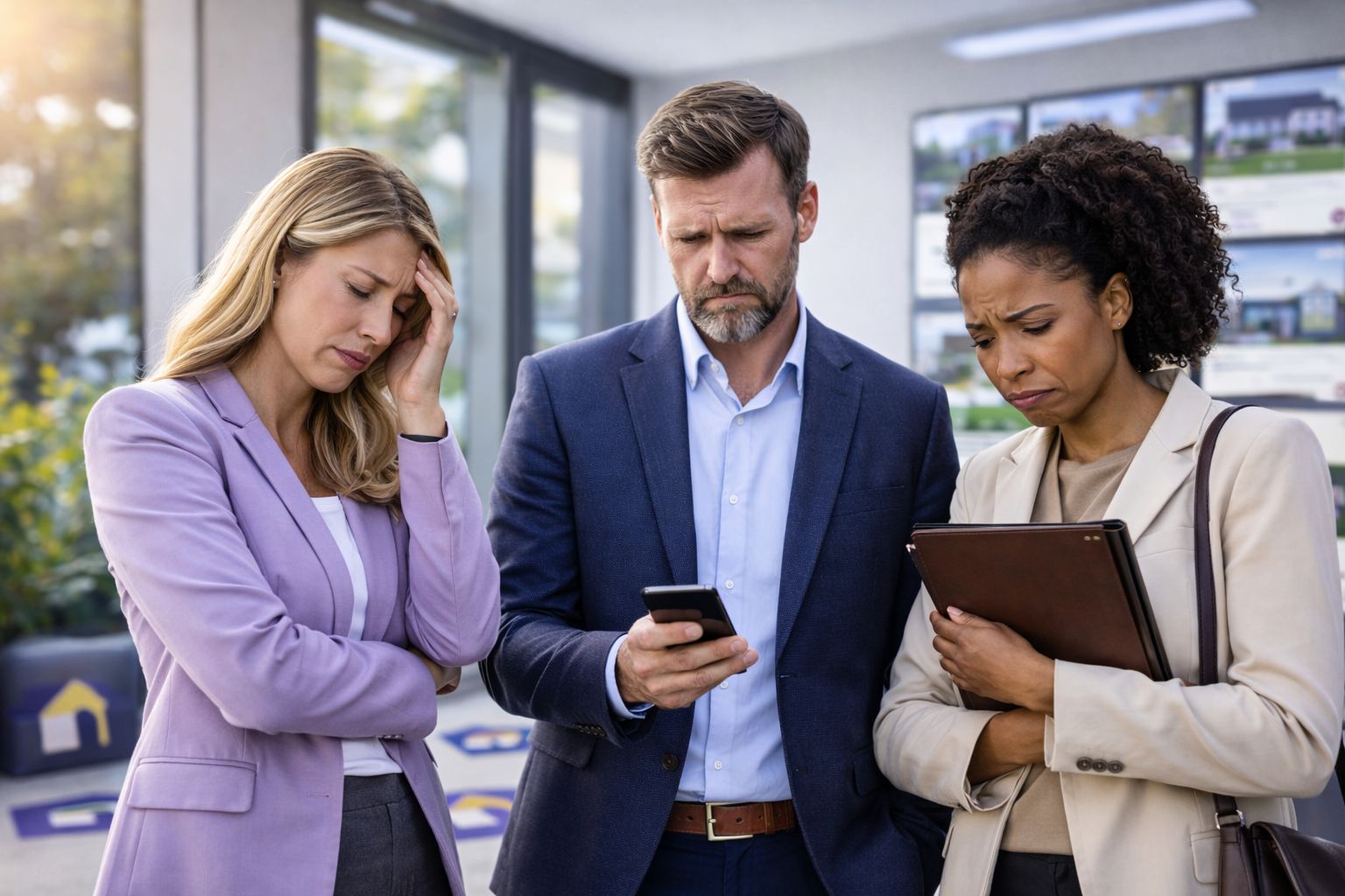 Sad real estate agent team